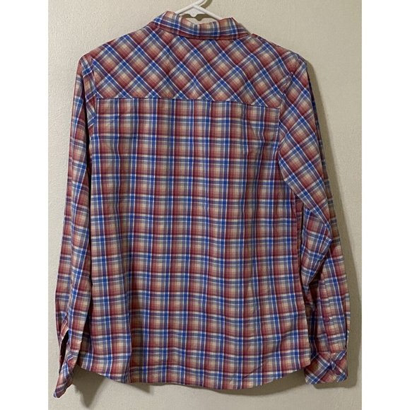 Patagonia Women's Medium Long Sleeve Snap Button Plaid Shirt Red Blue White - Picture 4 of 9